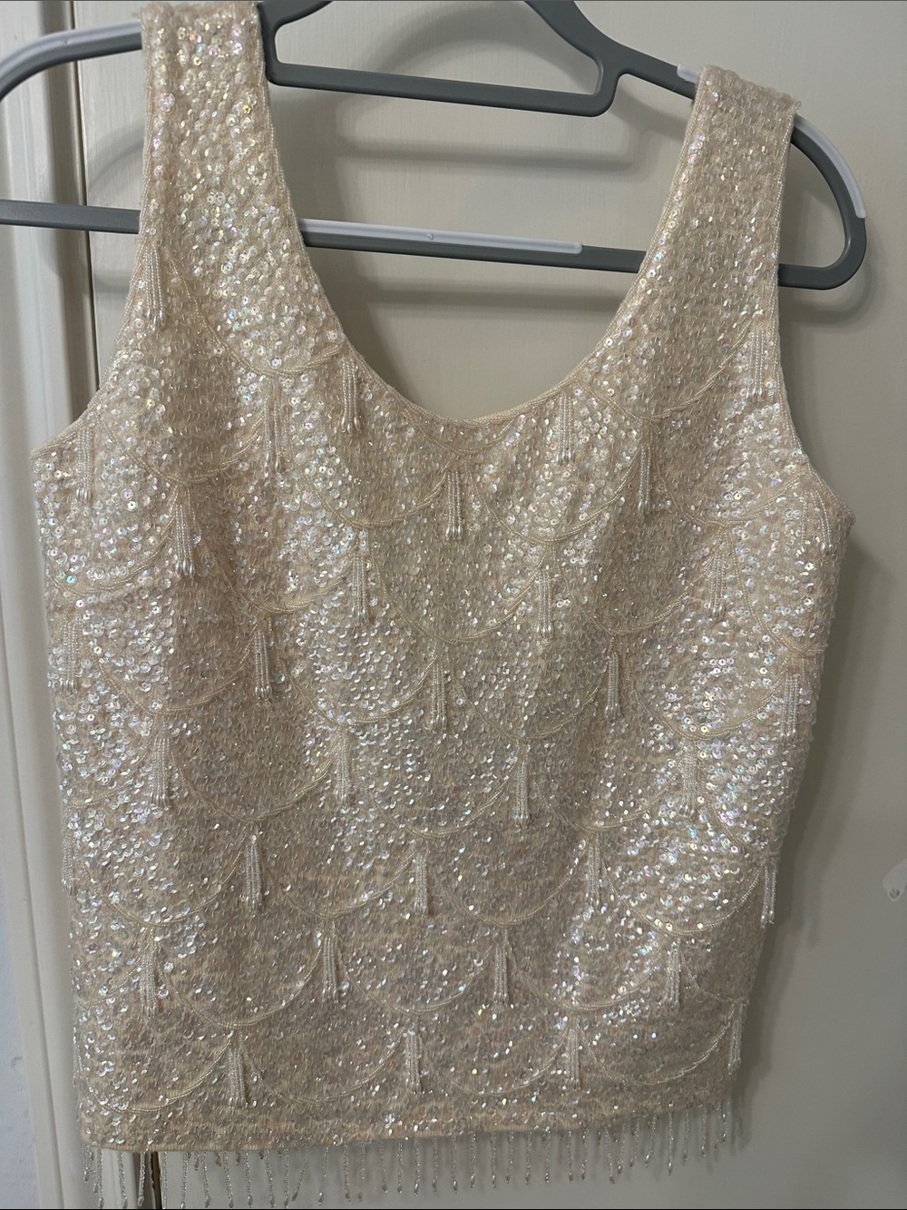 Beaded Sleeveless Evening Tank Shell Top in Champagne